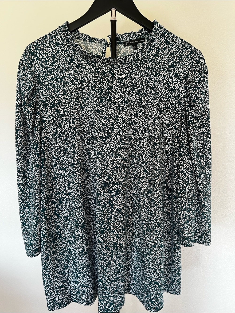Adrianna Papell Teal and White Floral 3/4 Sleeve Blouse